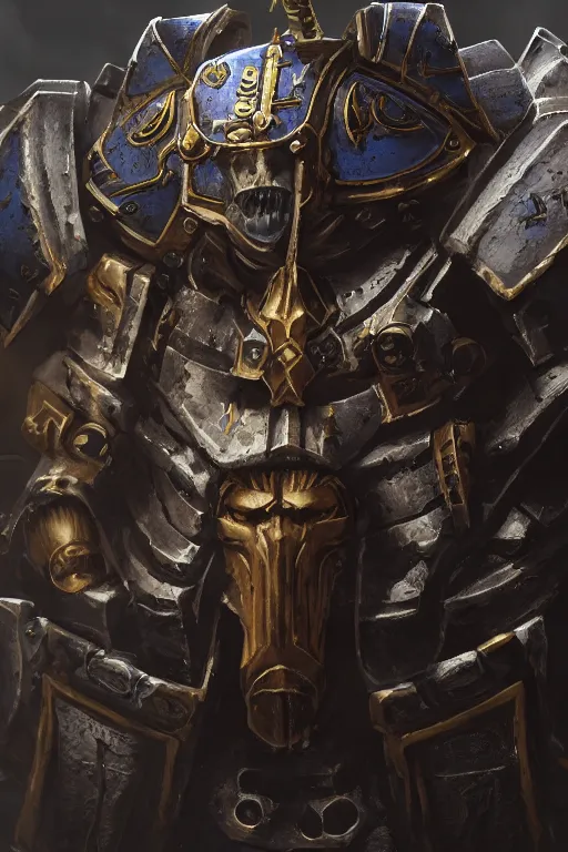 Image similar to armor portrait heros warhammer 4 0 k horus heresy fanart - the primarchs emperor by johannes helgeson animated with vfx concept artist & illustrator global illumination ray tracing hdr fanart arstation zbrush central hardmesh 8 k octane renderer comics stylized