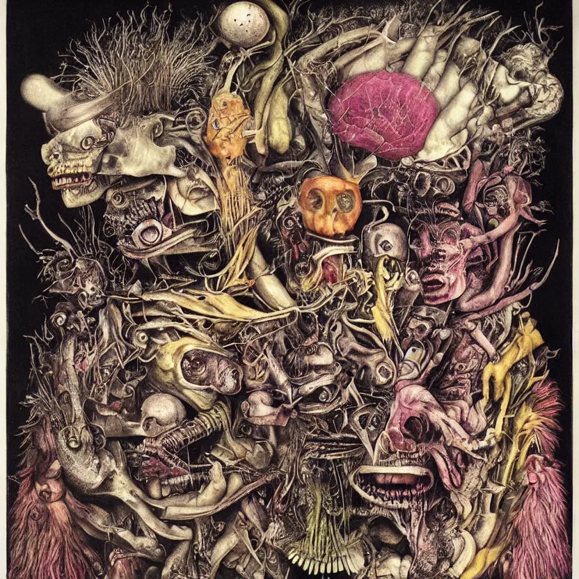 Image similar to post - punk new age album cover, asymmetrical design, alien? magic, apocalypse, psychedelic, highly detailed, black white pink, magic, giger h. r., giuseppe arcimboldo