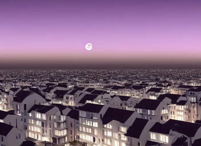 Prompt: thousands of big moons, focus on the sky. thousands of houses in the city, hyperrealism, no blur, 4 k resolution, ultra detailed