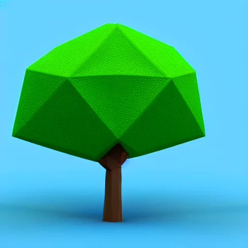 Image similar to a 3d low poly object of just a small green tree on the blue background