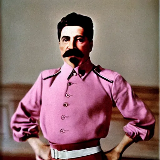 Prompt: portrait of Stalin as a ballet dancer, light pink, amateur photography