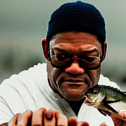 Image similar to laurence fishburne holding an over cooked fish