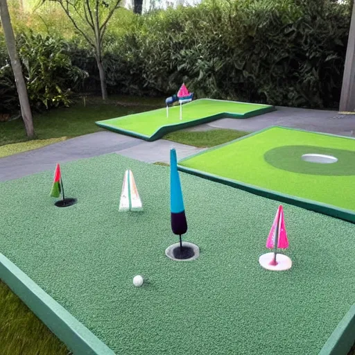 Image similar to mini golf on a giant bed