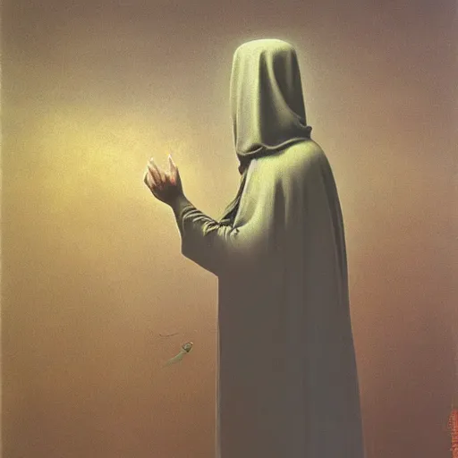 Image similar to priest by Zdzisław Beksiński, oil on canvas