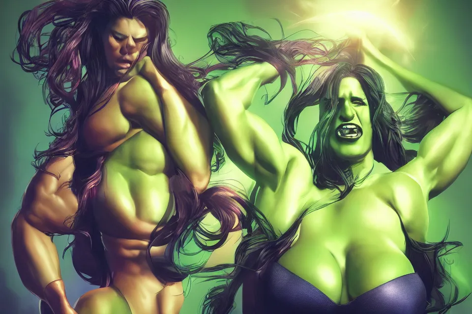 Image similar to The She-Hulk Centerfold Playboy Magazine, beautiful aesthetic, photorealistic, volumetric lighting, hyperrealistic, octane render, HDR, photorealistic, bokeh