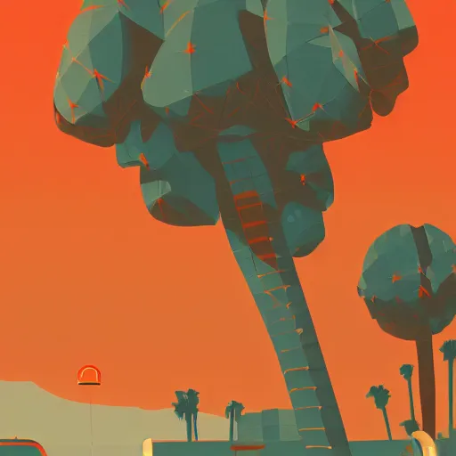 Image similar to a beautiful illustration of palm springs by James gilleard, color olive, color tangerine, artstation HD, geometric lines, HD, 4k, 8k