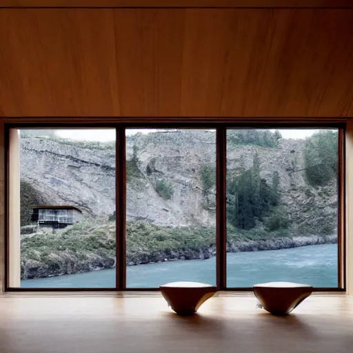 Image similar to a house by the river designed by peter zumthor