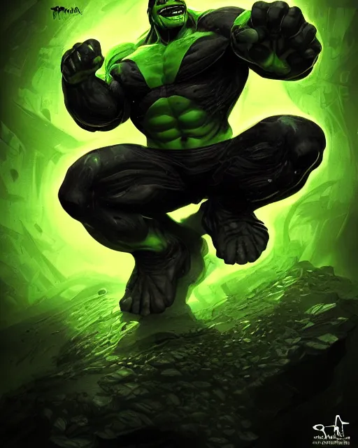 Image similar to hulk symbiote dynamic lighting, fantasy concept art, trending on art station, stunning visuals, creative, cinematic, ultra detailed, comic strip style