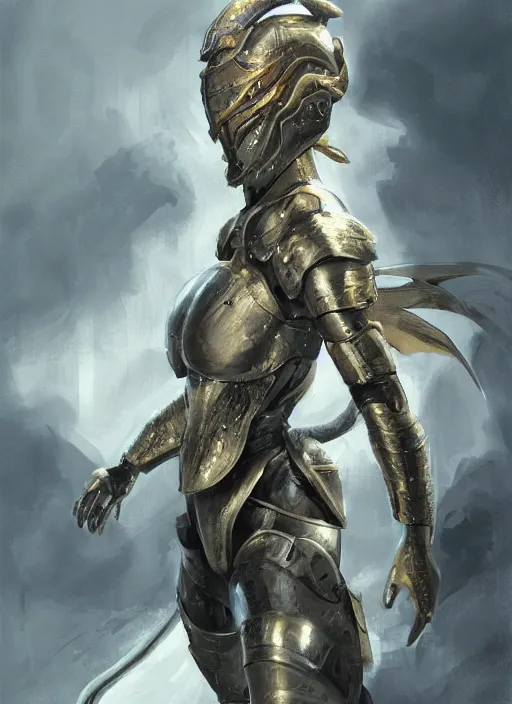 Prompt: a professional painting of a beautiful young female, wearing a metallic dragon-shaped helmet, semi-clothed in battle armor, olive skin, long dark hair, beautiful bone structure, symmetrical facial features, intricate, elegant, digital painting, concept art, smooth, sharp focus, illustration, from Metal Gear, by Ruan Jia and Mandy Jurgens and Greg Rutkowski and Artgerm and William-Adolphe Bouguerea