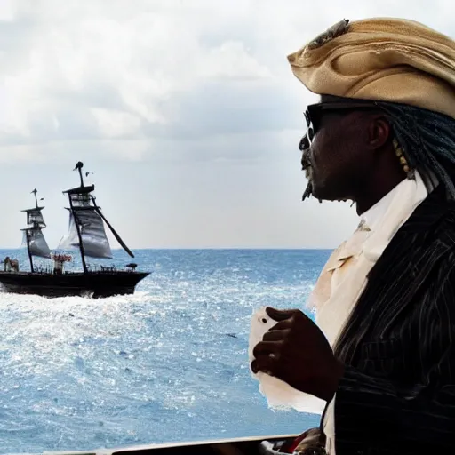 Prompt: african geert wilders pirate at sea