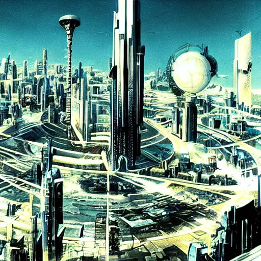 Image similar to epic architecture cyberpunk city landscape, designed by buckminster fuller and nikola tesla