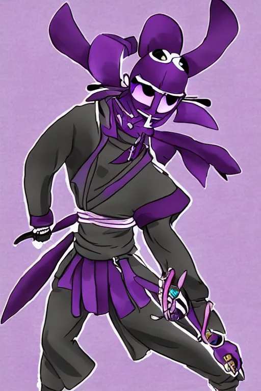 Image similar to purple samurai raccon in the style ofukiyo-e