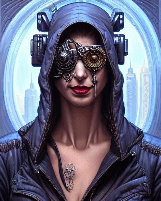 Image similar to front shot of a cyberpunk criminal mastermind character, intricate, elegant, highly detailed, centered, (((artstation, concept art, smooth, sharp focus, artgerm, Tomasz Alen Kopera, Peter Mohrbacher, donato giancola, Joseph Christian Leyendecker, WLOP, Boris Vallejo))), mugshot!!!!!, ugly!!!!!!