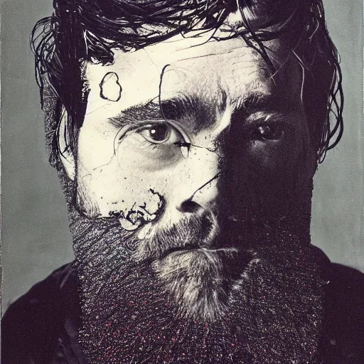 Image similar to a man with a beard and a black jacket, a portrait by John E. Berninger, dribble, neo-expressionism, uhd image, studio portrait, 1990s