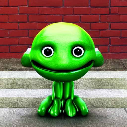 Prompt: friendly green alien with bulging brain