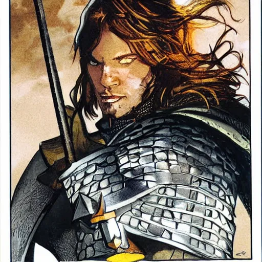 Image similar to a portrait of a DND knight in a scenic environment by Chaykin, Howard.