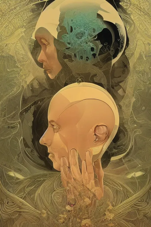 Image similar to poster artwork by Michael Whelan and Tomer Hanuka, Karol Bak of collective consciousness as imagined by Carl Jung, from scene from Tarkovsky, clean, simple illustration, nostalgic, domestic, full of details