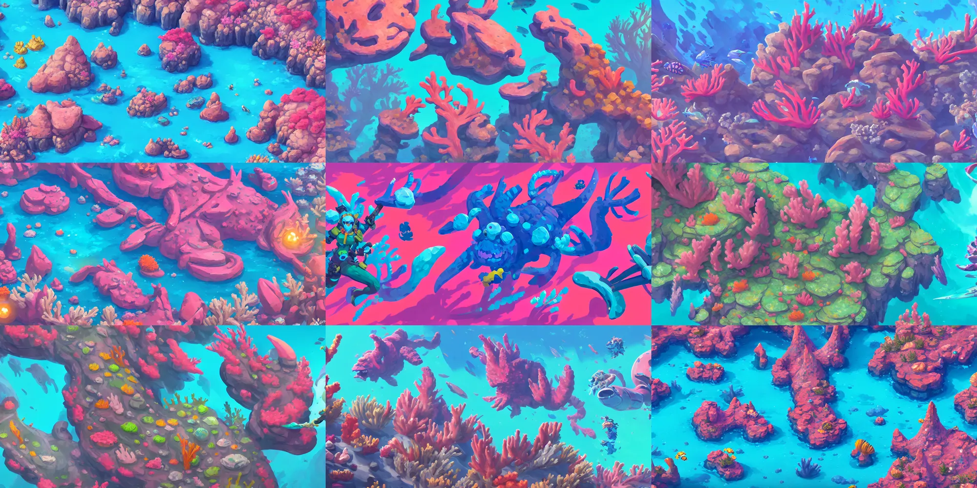 Prompt: game asset of coral and reefs, in gouache detailed paintings, props, stylized, 2 d sprites, kitbash, arcane, overwatch, blue and pink color scheme, 8 k, close up