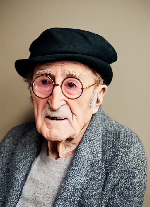 Prompt: DSLR photo portrait still of 81 year old age 81 John Lennon at age 81!!!, 85mm f1.8