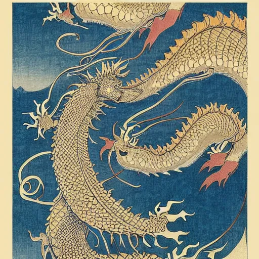 Prompt: a fractal dragon by hokusai, by james jean, by bosch