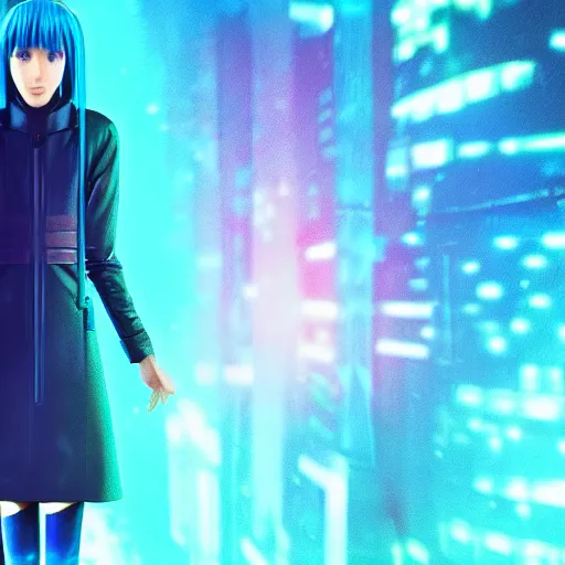 Image similar to Giant hologram of Hatsune miku in blade runner 2049, digital art, artstation, cgsociety