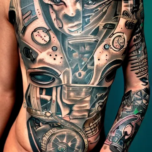 Prompt: a cyborg with tattoos