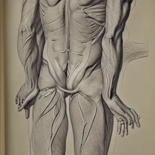 Prompt: anatomy drawing by Gottfried Bammes