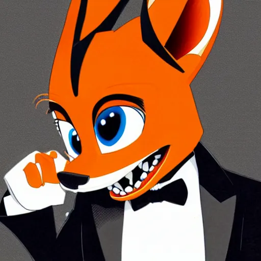 Prompt: official manga line art of Nick Wilde wearing a tuxedo, smiling at the viewer