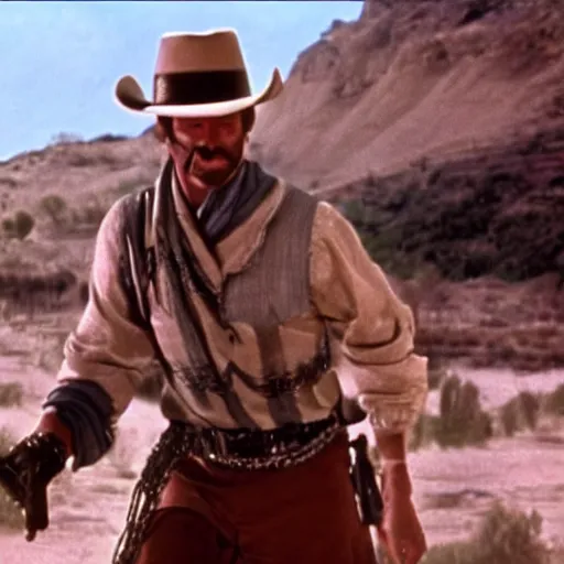 Image similar to a film still of Johnny Joestar from steel ball run in ''The Good, the Bad and the Ugly''(1966)