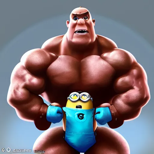 Image similar to minion as a bodybuilder, pixar, dreamworks, artstation