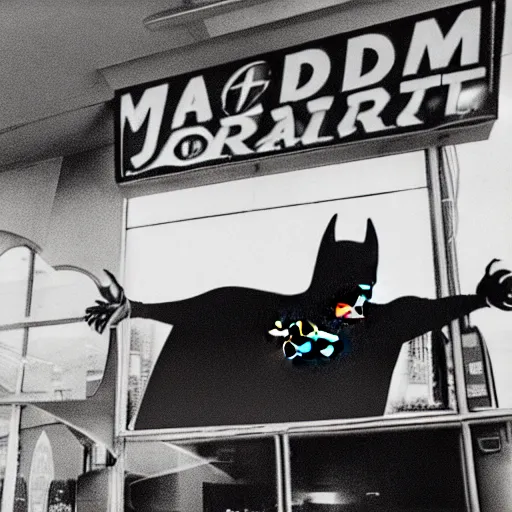 Image similar to Batman gets a job at the McDonald’s drive thru, 35mm film