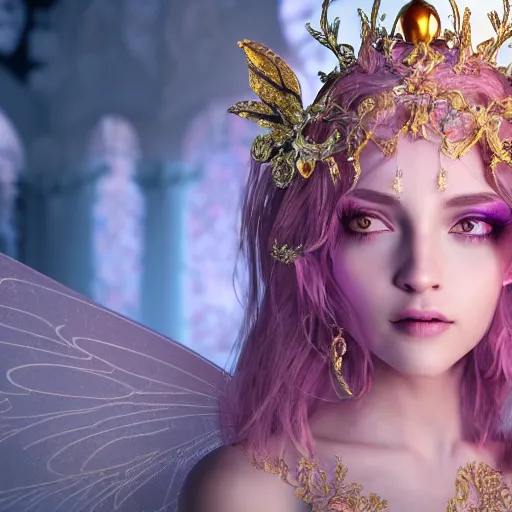 Image similar to portrait of fairy princess, glowing, ornate and intricate jewelry, jaw dropping beauty, glowing background lighting, white accent lighting, hyper detailed, fairy tale, 4 k octane render