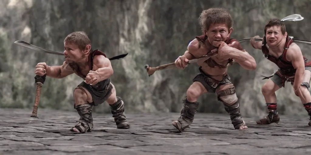 Prompt: 4k still of a ripped athletic halfling in combat