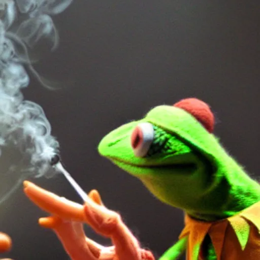 Prompt: kermit smoking cannabis,