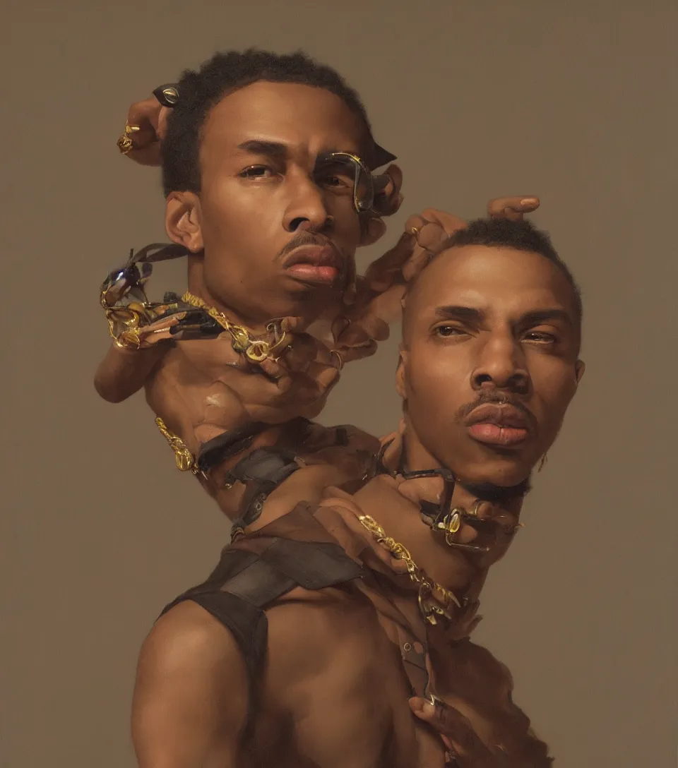 Prompt: portrait of nle choppa by roberto ferri x fendi