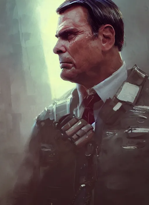 Prompt: A portrait of bolsonaro by Greg Rutkowski, Sung Choi, Mitchell Mohrhauser, Maciej Kuciara, Johnson Ting, Maxim Verehin, Peter Konig, final fantasy, 8k photorealistic, cinematic lighting, HD, high details, dramatic, atmospheric , trending on artstation