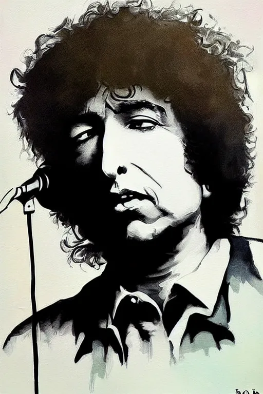 Image similar to Poster artwork, painting of Bob Dylan by Bob Dylan