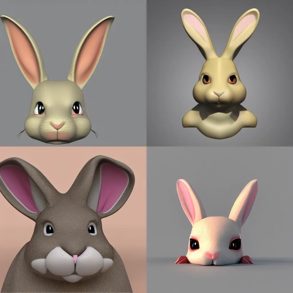 Prompt: 3D render of a smug rabbit face, trending on pixta.jp