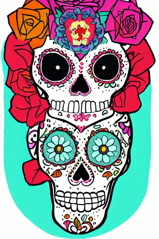 Prompt: illustration of a sugar skull day of the dead girl, art by noelle stevenson