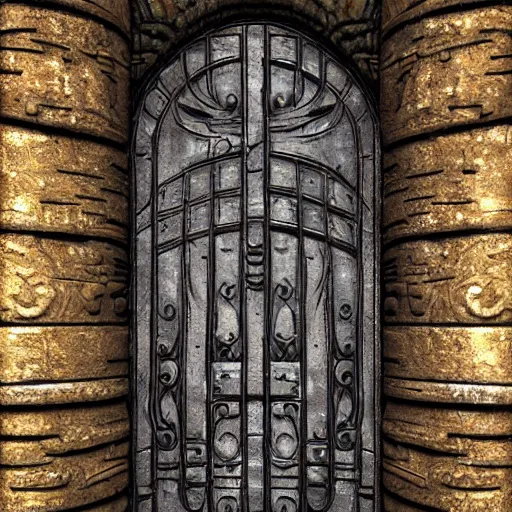 Prompt: iron gate door texture, fantasy art style, matte painting, 2 d texture