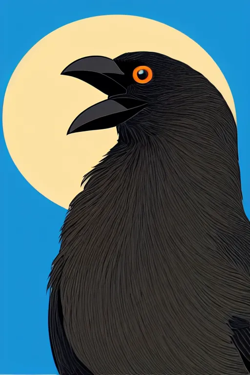 Image similar to close up portrait of a crow in front of the full big moon, colorful vector graphic, .eps, .ai, Adobe Illustrator, clear lines and clear shapes, intricate, 8k highly professionally detailed, HDR, CGsociety