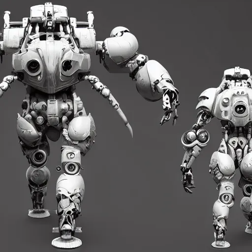 Image similar to big biomechanical mech warrior, scifi, hard surface, model, zbrush, white background, intricate, detailed, centered, hyperrealism, octane, robotic head