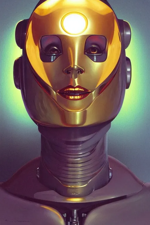 Prompt: a close - up portrait of a smiling robot mother, three quarter view, dramatic backlighting, golden hour, autochrome, high contrast, highly detailed, sharp focus, digital painting, concept art, illustration, trending on artstation, art by greg rutkowski and greg hildebrandt, composition by alphonse mucha