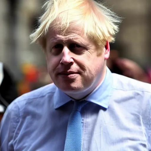 Image similar to boris johnson looking sad while wearing a maid costume