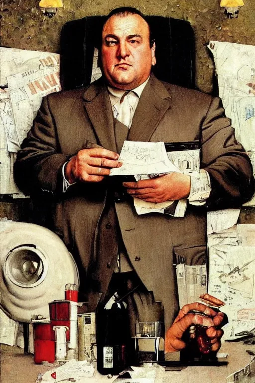 Prompt: tony soprano from the sopranos painted by norman rockwell