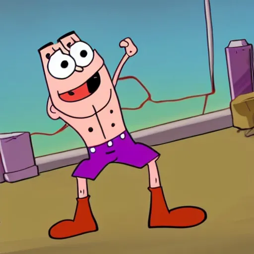 Image similar to a cartoon image of a extremely muscular patrick from spongebob