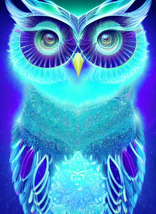 Image similar to symmetry!! product render poster vivid colors divine proportion owl, ice and snow, glowing fog intricate, elegant, highly detailed, digital painting, artstation, concept art, smooth, sharp focus, illustration,