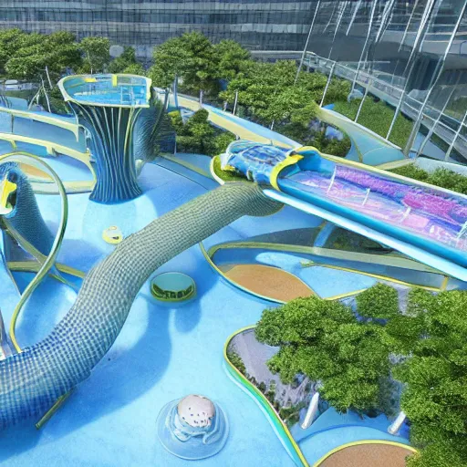 Image similar to futuristic urban water park