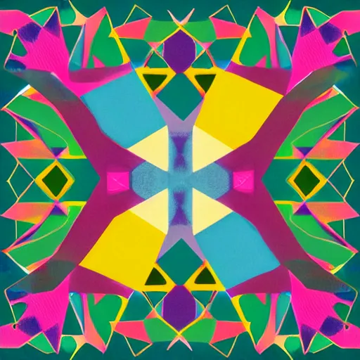 Prompt: Kaleidoscopia album cover art, solid geometric shapes, abstract, matte finish, Georg Baselitz, Leonard Baskin, Ida Applebroog