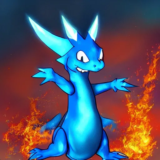 Prompt: a blue Charizard with water powers,realistic illustration